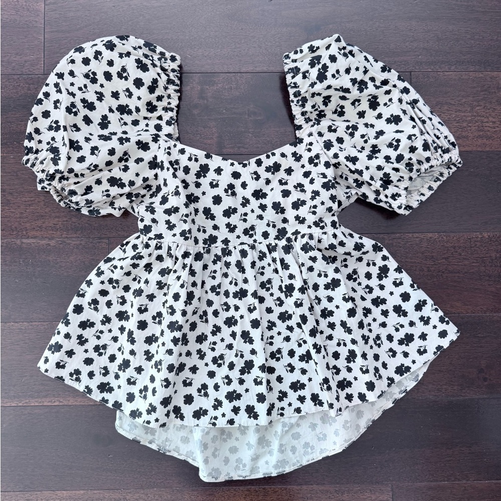 Topshop Black and Ivory Floral Top